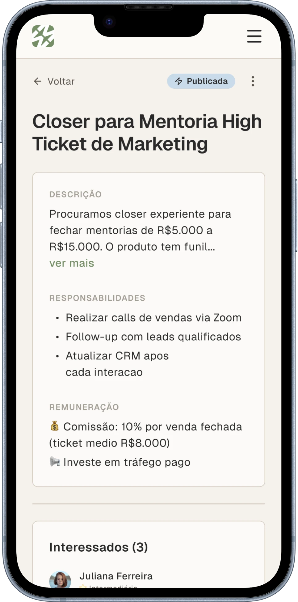 Detalhe da oportunidade